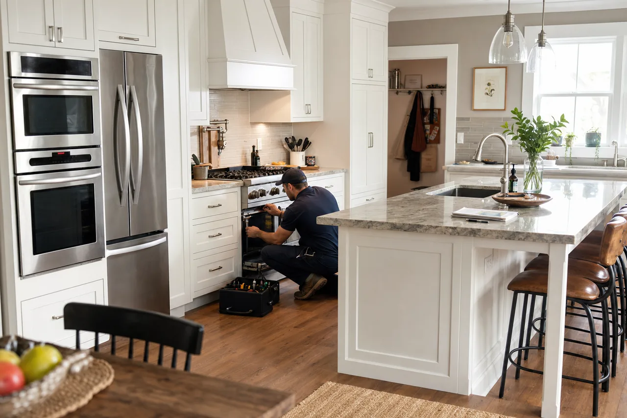 A Westport kitchen with a Viking professional range under service