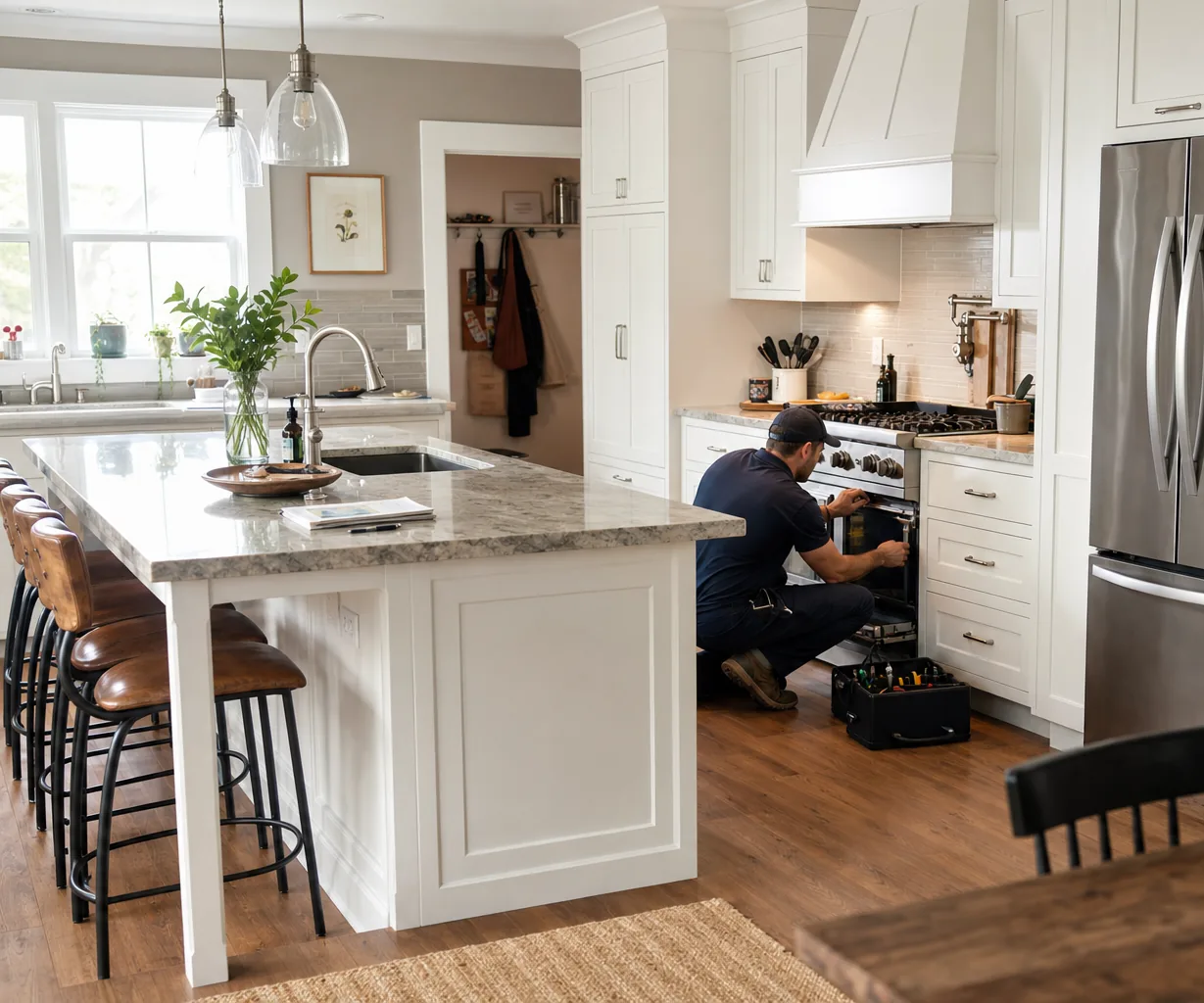 A luxury kitchen with built-in stainless appliances on a same-day visit